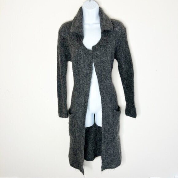 Aritzia Long Cardigan Sweater Duster Mohair Wool Blend Belted Grey Whimsigoth - Picture 4 of 16